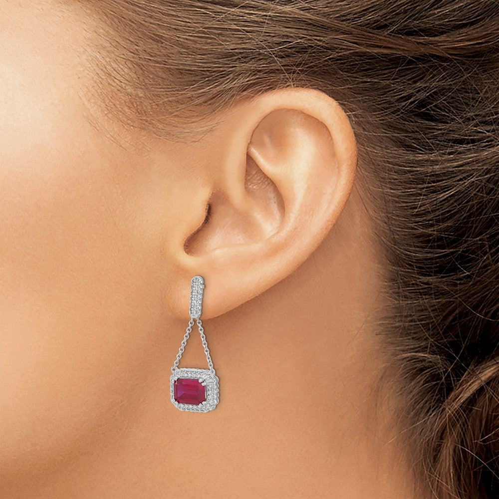 Buy Stylish 14K White Gold Ruby & Diamond Dangle Earrings - Luxury Design