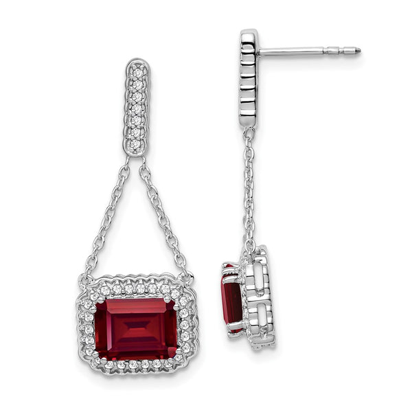 14K White Gold Ruby & Diamond Dangle Earrings