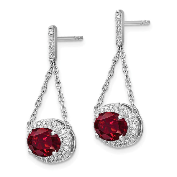 14K White Gold Oval Ruby & Diamond Drop Earrings