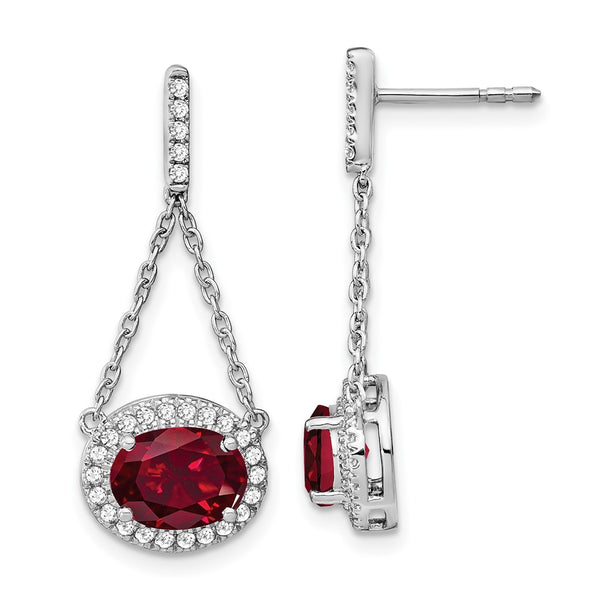 14K White Gold Oval Ruby & Diamond Drop Earrings