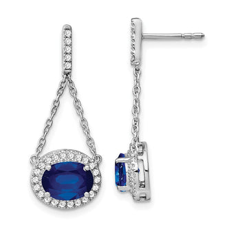 Exclusive 14K White Gold Drop Earrings with Oval Created Sapphire & Diamonds