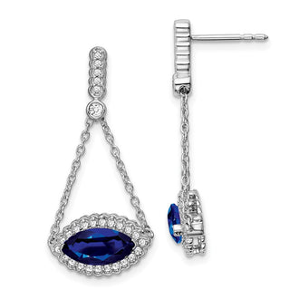 High-Quality 14K White Gold Marquise Earrings with Created Sapphire & Diamonds - Stylish Value!
