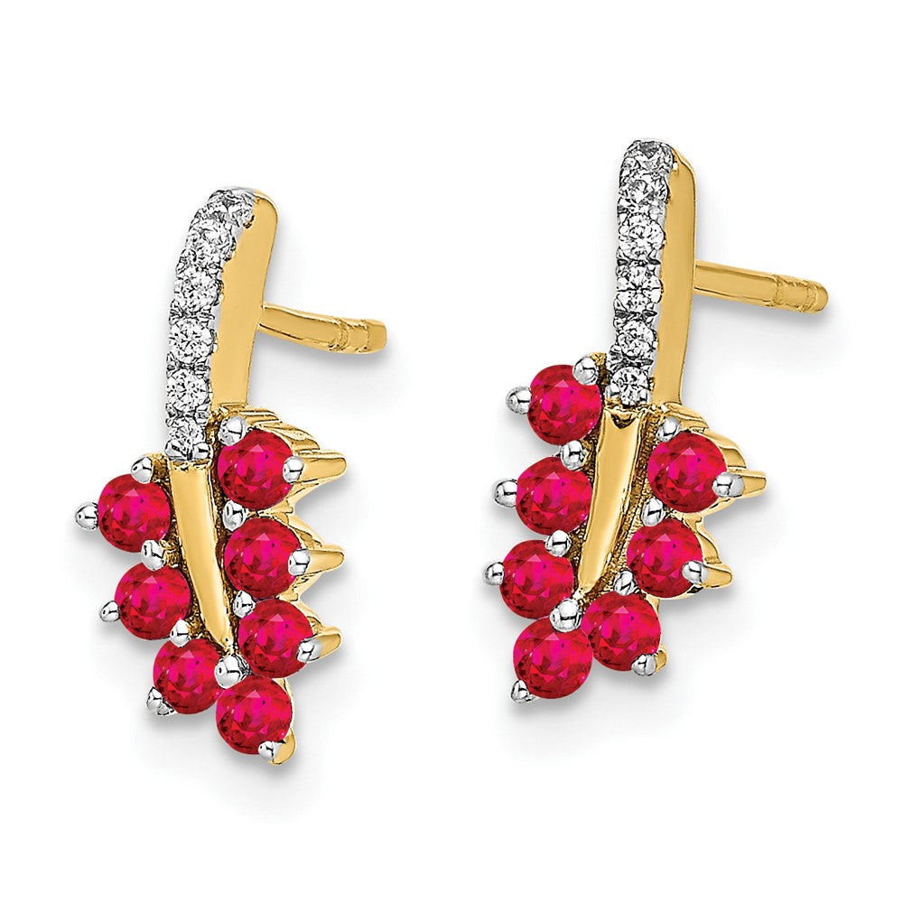 Exclusive 14K Gold Ruby & Diamond Leaf Earrings - Stylish Luxury Value!