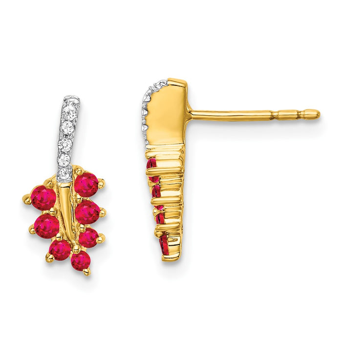 Exclusive 14K Gold Ruby & Diamond Leaf Earrings - Stylish Luxury Value!-1