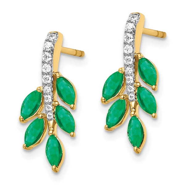 14K Gold Emerald & Diamond Leaf Earrings
