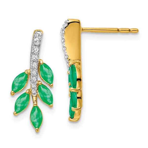 14K Gold Emerald & Diamond Leaf Earrings