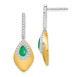 Exclusive 14K Two-Tone Emerald & Diamond Drop Earrings - Stylish Luxury