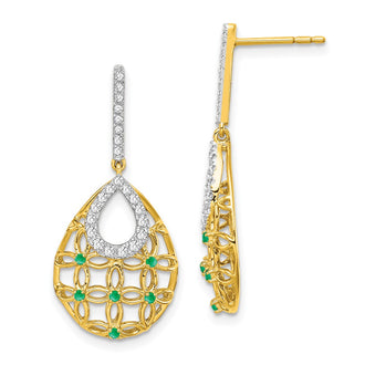 Shop Stylish 14K Gold Emerald & Diamond Drop Earrings - Luxury Value Offer!