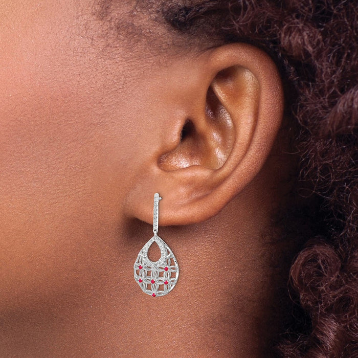 High-Quality 14K White Gold Ruby & Diamond Drop Earrings - Stylish Value!-3