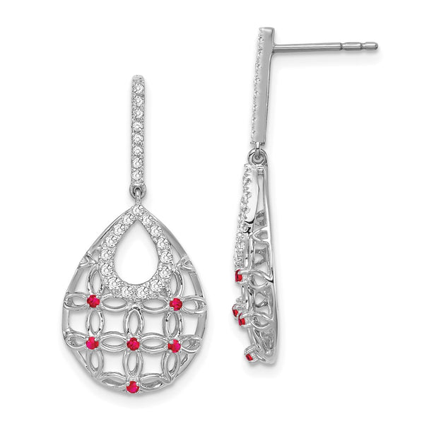 14K White Gold Ruby & Diamond Drop Earrings