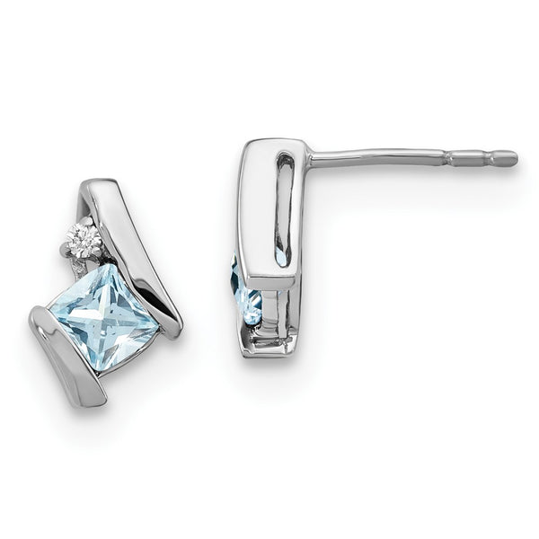14K White Gold Cushion-Cut Aquamarine & Diamond Earrings