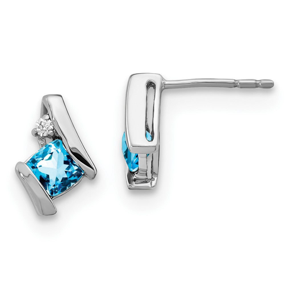 Buy Stylish 14K White Gold Cushion-Cut Blue Topaz & Diamond Earrings