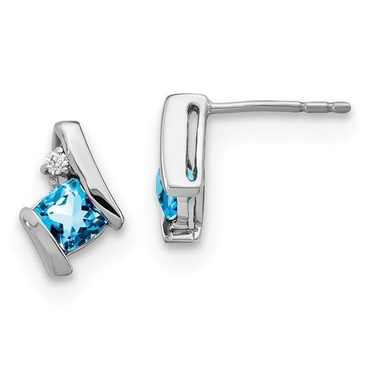 Buy Stylish 14K White Gold Cushion-Cut Blue Topaz & Diamond Earrings