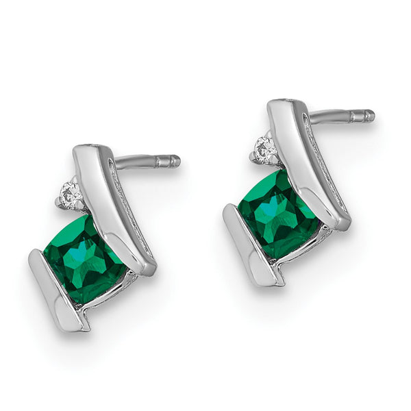 14K White Gold Cushion-Cut Emerald & Diamond Earrings, 1.5"