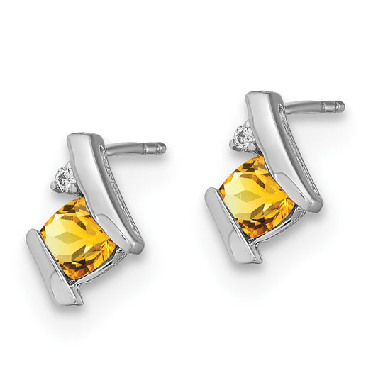 Shop 14K White Gold Cushion-Cut Citrine & Diamond Earrings - Stylish Value!