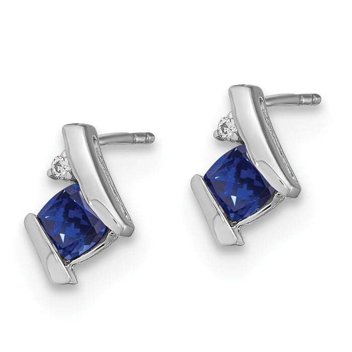 Shop Stylish 14K White Gold Cushion-Cut Sapphire & Diamond Earrings - Luxury Value-2