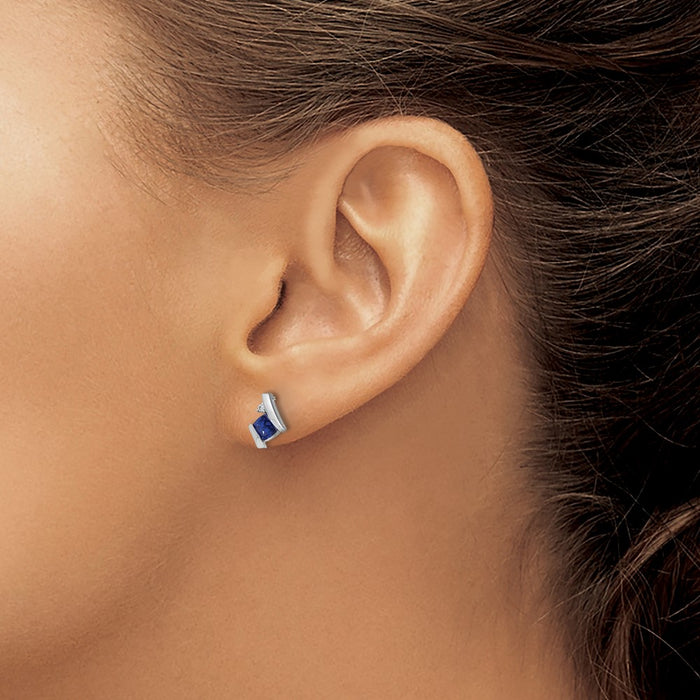Shop Stylish 14K White Gold Cushion-Cut Sapphire & Diamond Earrings - Luxury Value-3