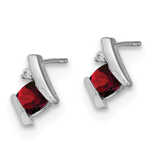High-Quality 14K White Gold Cushion-Cut Garnet & Diamond Earrings - Stylish Value
