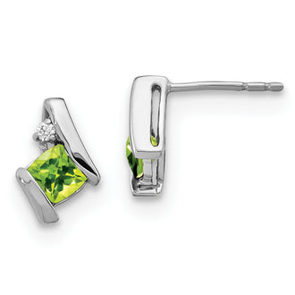 High-Quality 14K White Gold Cushion-Cut Peridot & Diamond Earrings - Stylish Value