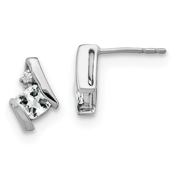 14K White Gold Cushion-Cut White Topaz & Diamond Earrings