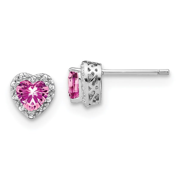 14K White Gold Heart-Shaped Pink Sapphire Earrings