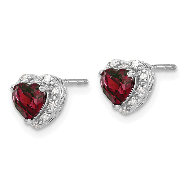 14K White Gold Heart Halo Earrings: 1/10 Carat Lab Grown Diamond & Ruby Accents