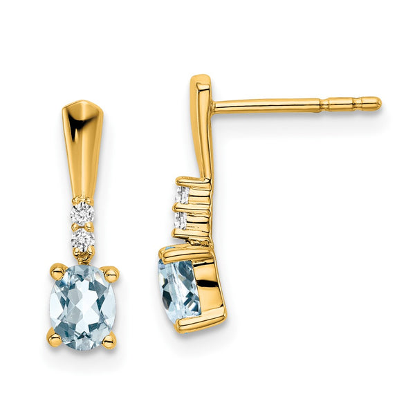 14K Gold Aquamarine & Diamond Drop Earrings