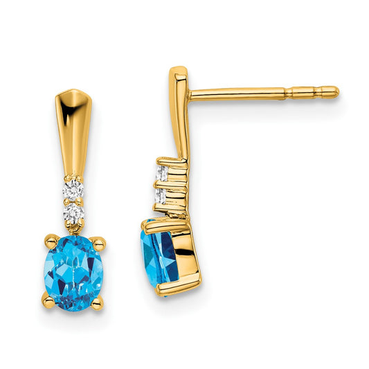 Shop Exclusive 14K Gold Oval Blue Topaz & Diamond Drop Earrings - Stylish Value!