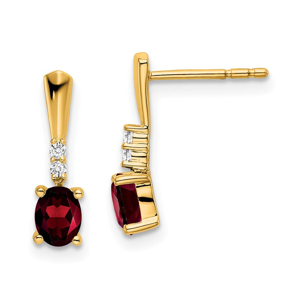14K Gold Oval Garnet & Diamond Drop Earrings