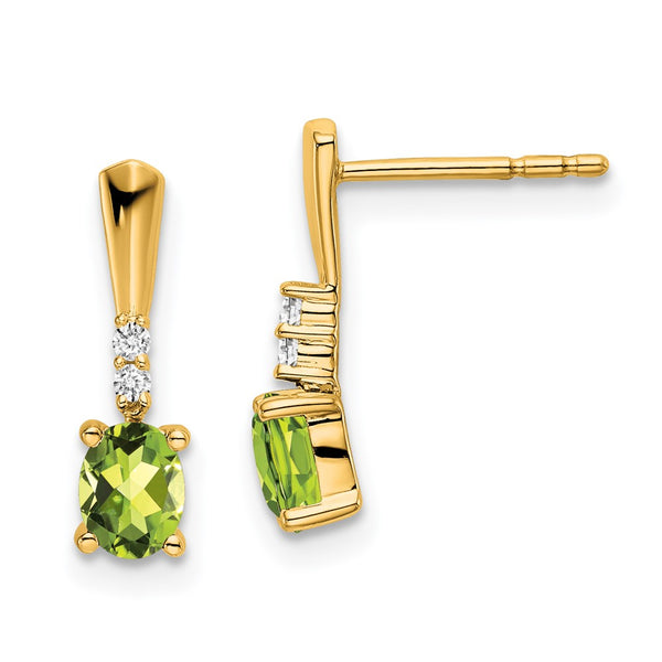 14K Gold Oval Peridot & Diamond Drop Earrings