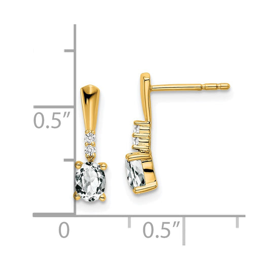 High-Quality 14K Gold Oval White Topaz & Diamond Drop Earrings - Stylish Value