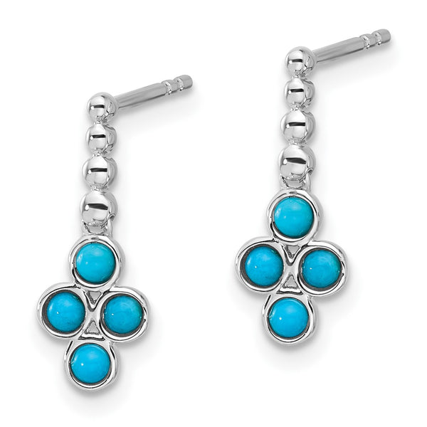 14K White Gold Turquoise Drop Earrings - 1.5" Long