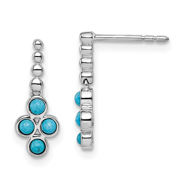 14K White Gold Turquoise Drop Earrings - 1.5" Long