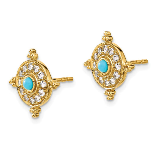 Buy Stylish 14K Gold Turquoise & White Topaz Earrings | Affordable Luxury