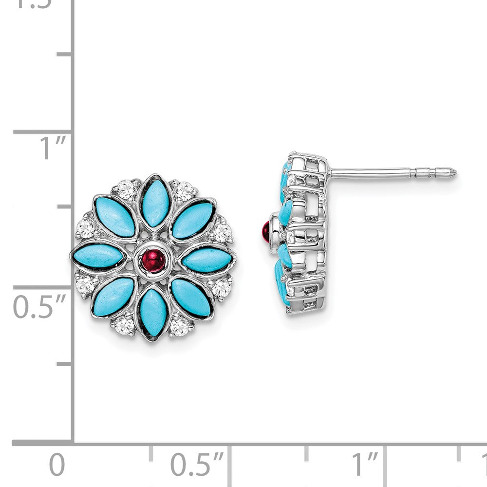 Shop Exclusive 14K White Gold Floral Earrings with Turquoise & Ruby - Stylish Value