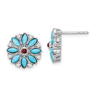Shop Exclusive 14K White Gold Floral Earrings with Turquoise & Ruby - Stylish Value