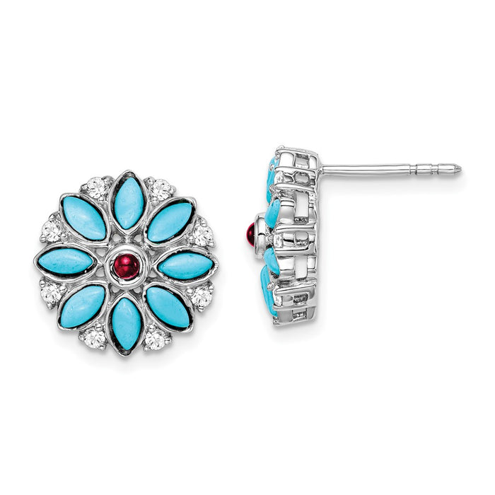 Shop Exclusive 14K White Gold Floral Earrings with Turquoise & Ruby - Stylish Value-1