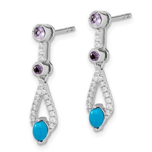 High-Quality 14K White Gold Dangle Earrings with Turquoise & Amethyst - Stylish Value