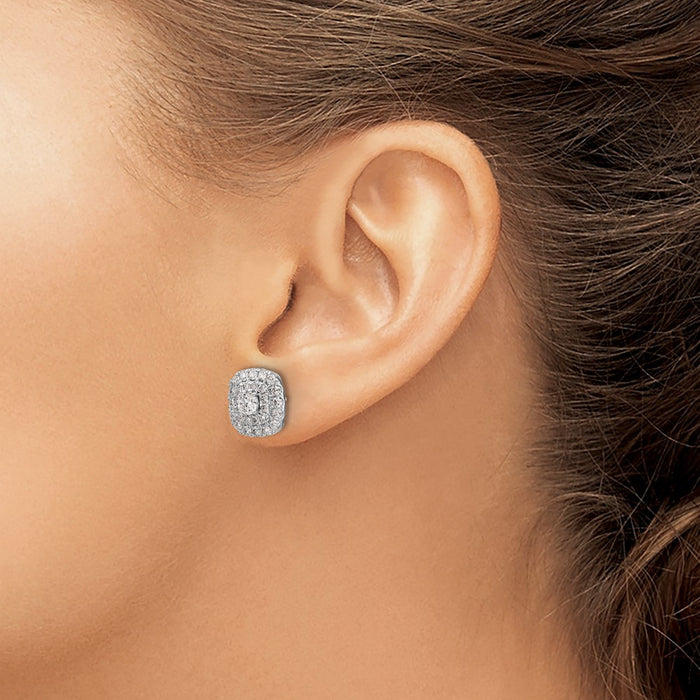 Shop Stylish 14K White Gold Double Halo Earrings with 1.5 Carat Diamonds-3