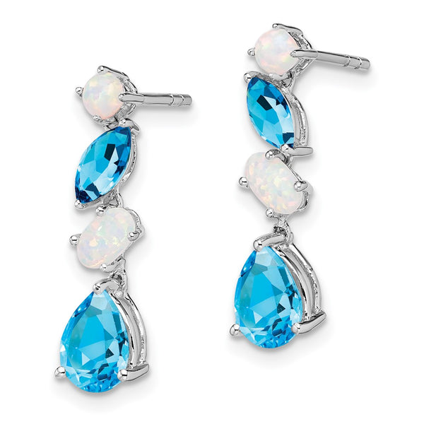 14K White Gold Dangle Earrings with Blue Topaz & Opal Accents
