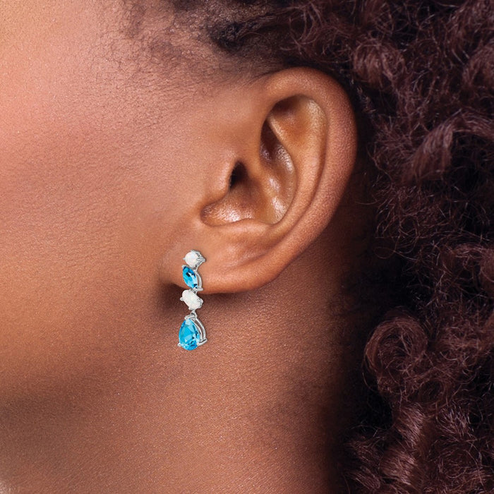 Buy Exclusive 14K White Gold Dangle Earrings with Blue Topaz & Opal Accents-3