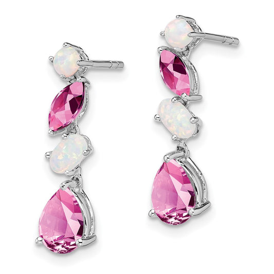 Buy Stylish 14K White Gold Dangle Earrings with Pink Sapphire & Opal