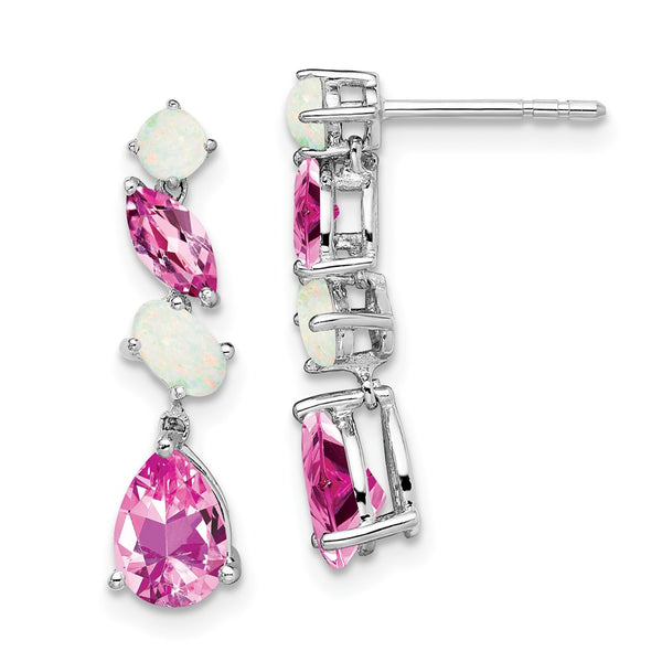 14K White Gold Dangle Earrings with Pink Sapphire & Opal