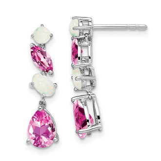 Buy Stylish 14K White Gold Dangle Earrings with Pink Sapphire & Opal
