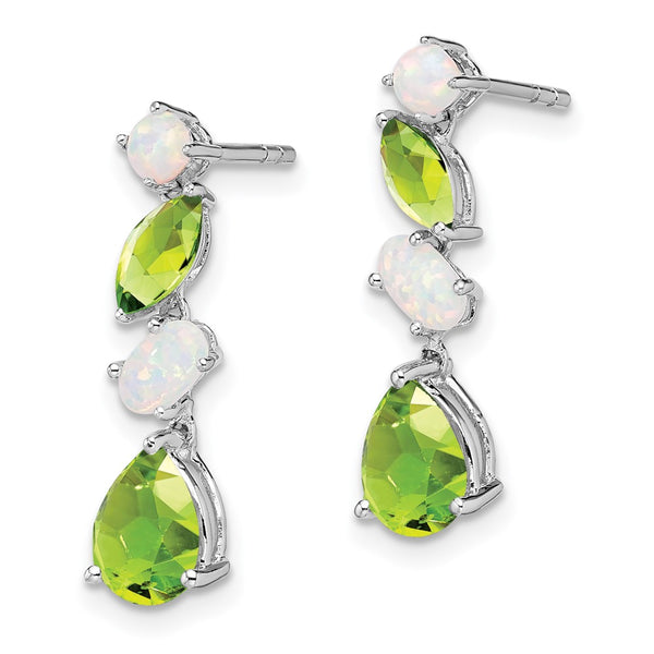 14K White Gold Dangle Earrings with Peridot & Opal Accents