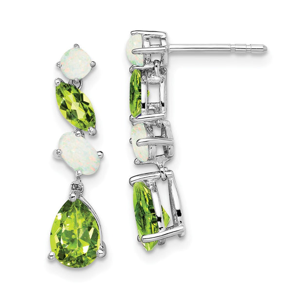 14K White Gold Dangle Earrings with Peridot & Opal Accents