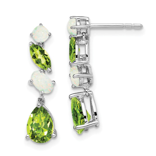 Order Stylish 14K White Gold Dangle Earrings with Peridot & Opal Accents