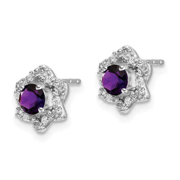 14K White Gold Amethyst & Diamond Stud Earrings