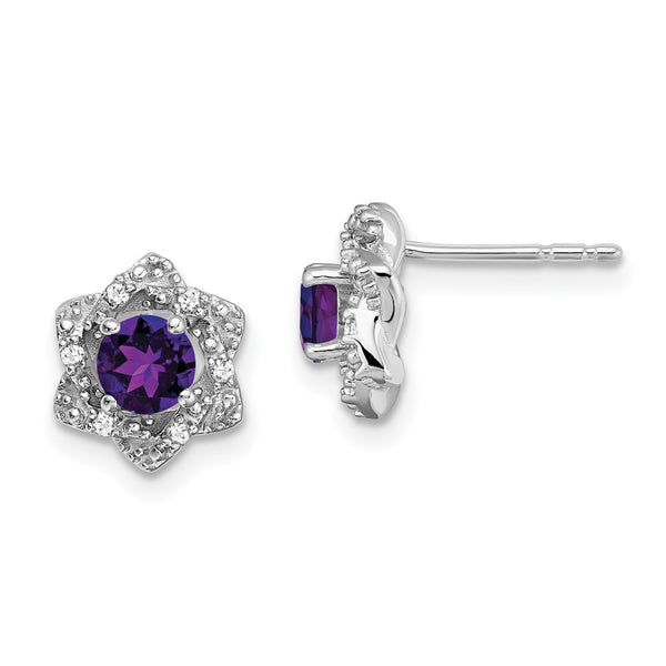 14K White Gold Amethyst & Diamond Stud Earrings