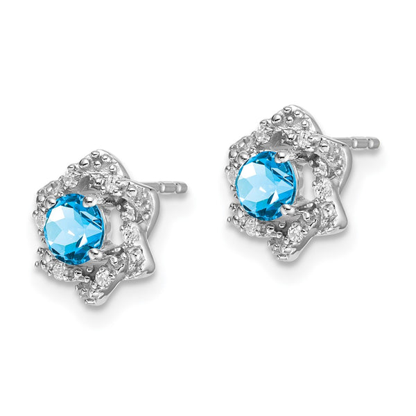 14K White Gold Blue Topaz & Diamond Stud Earrings - 1.5"